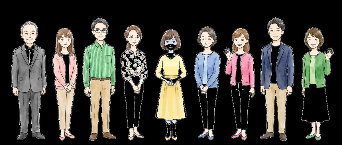 9人に1人がFDの傾向 — さまざまな年代の方がお腹の不調を感じているイラスト