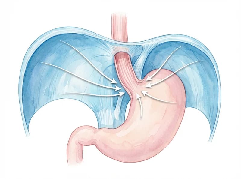硬くなった横隔膜が胃を圧迫し、胃痛へ