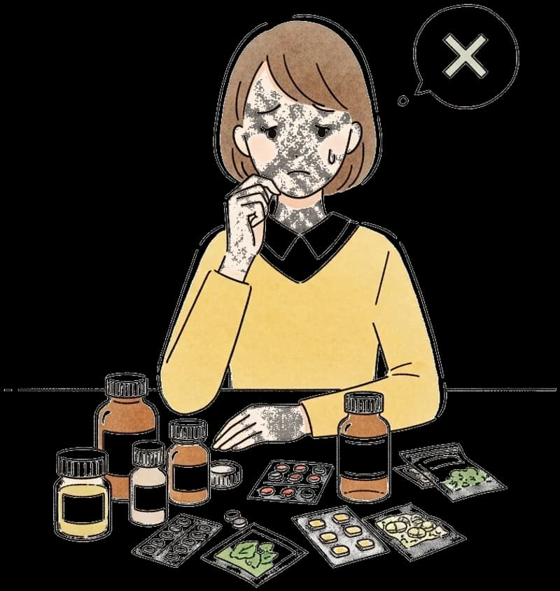 薬や漢方が効かず悩む女性のイラスト