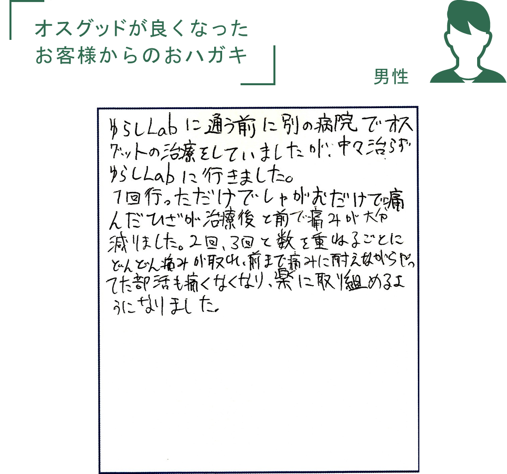 オスグッドが良くなったお客様からのおハガキ